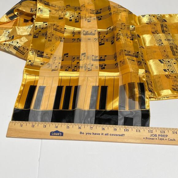 Black Gold Piano Keyboard Music Note Satin Stripe Scarf Sheer two, pair bundle - Picture 6 of 6